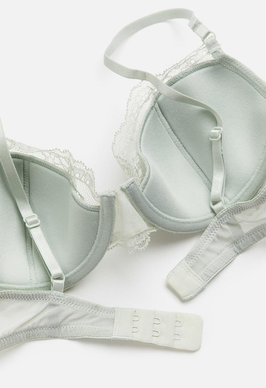 H&M - Padded underwired lace bra - light sage green
