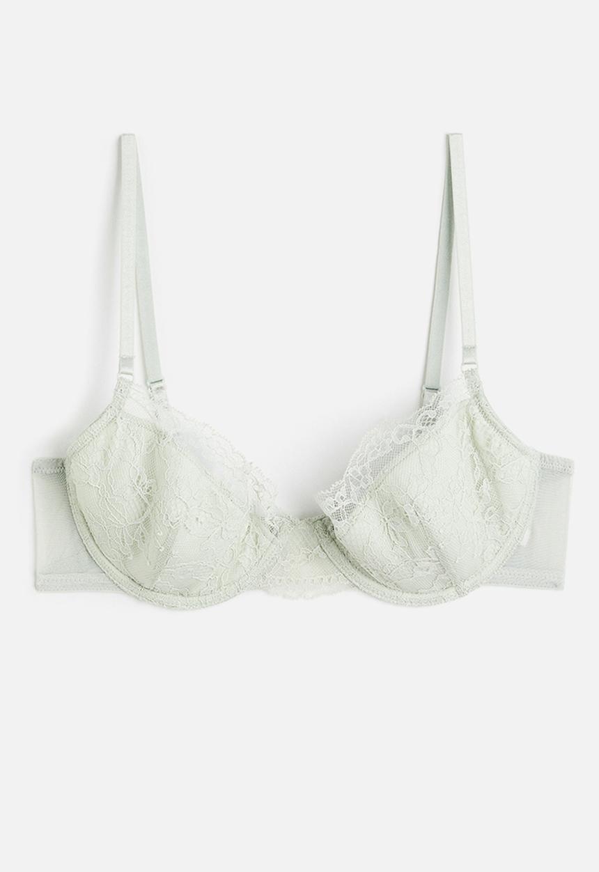 H&M - Padded underwired lace bra - light sage green