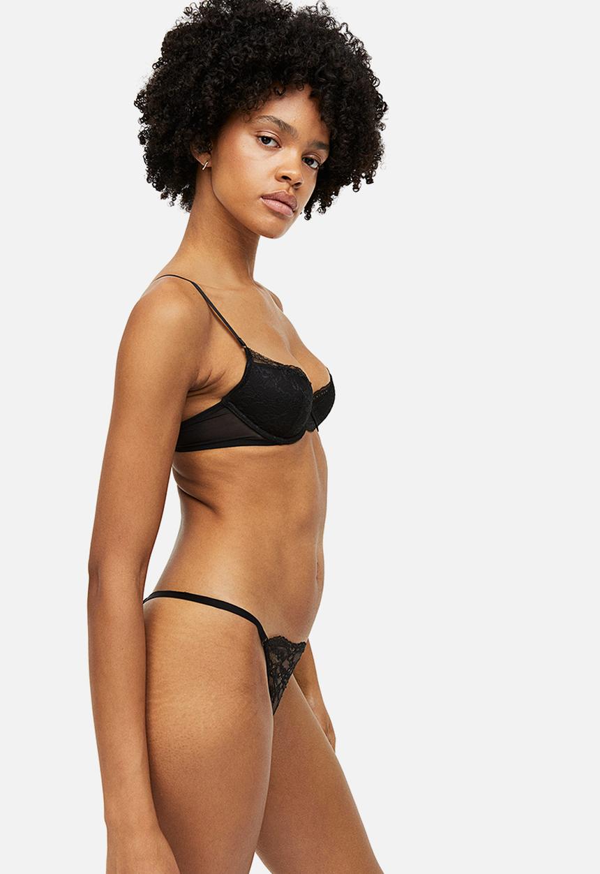 H&M - Padded underwired lace bra - black