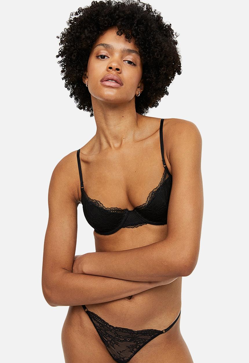 H&M - Padded underwired lace bra - black