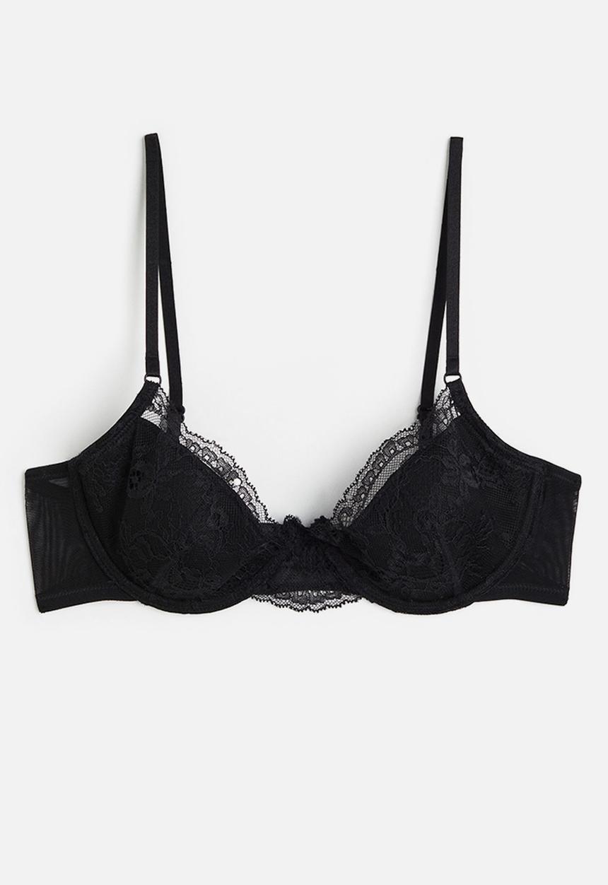 H&M - Padded underwired lace bra - black