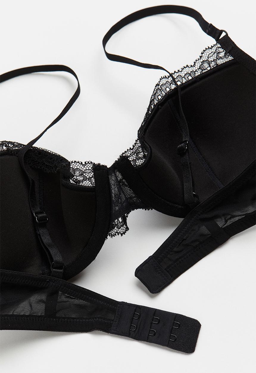 H&M - Padded underwired lace bra - black