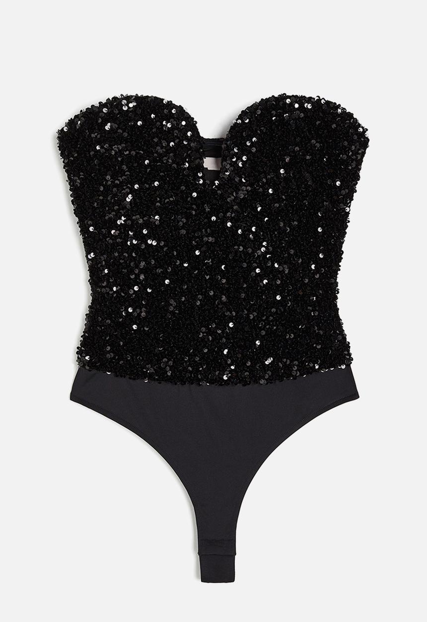 H&M - Sequined thong body - black