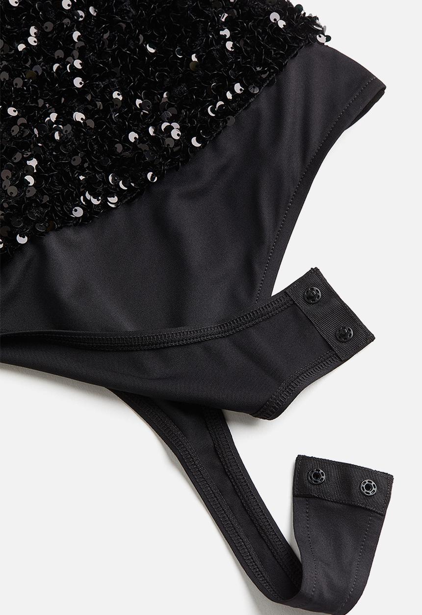 H&M - Sequined thong body - black