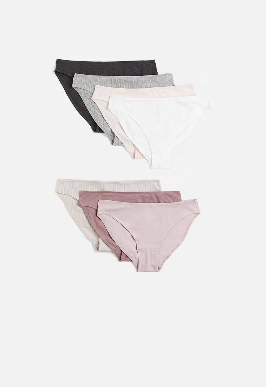 H&M - 7-Pack cotton bikini briefs - powder pink grey marl