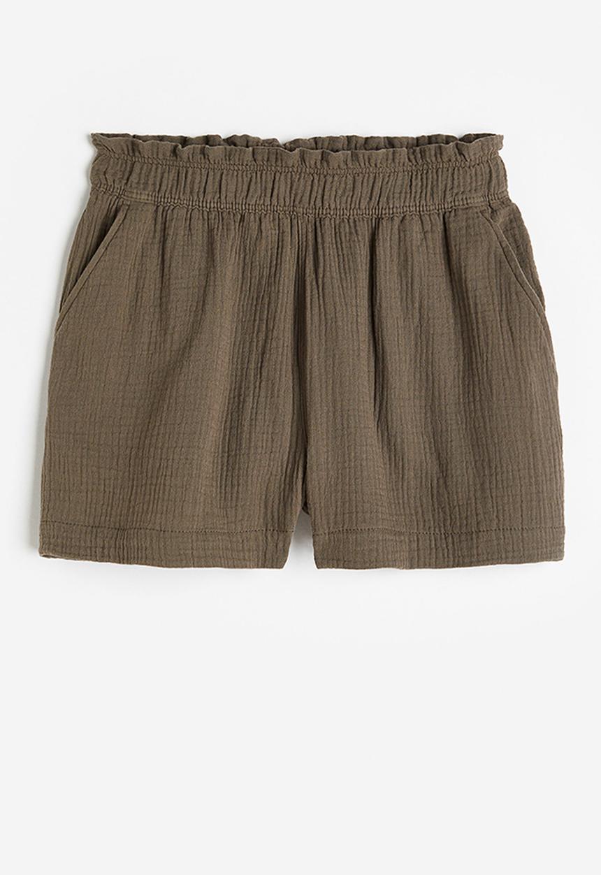 H&M - Crinkled cotton shorts - dark mole 