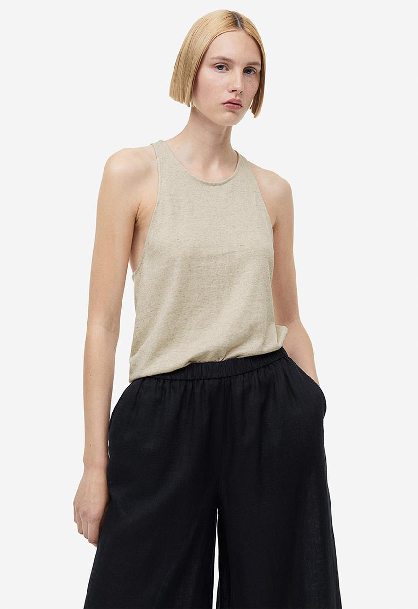 H&M - Linen-blend vest top - beige marl 