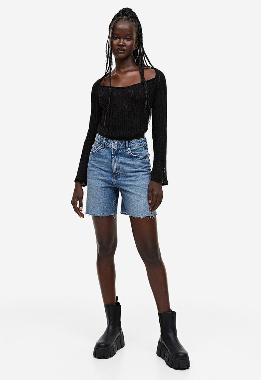 H&M - High waist bermuda shorts - light denim blue
