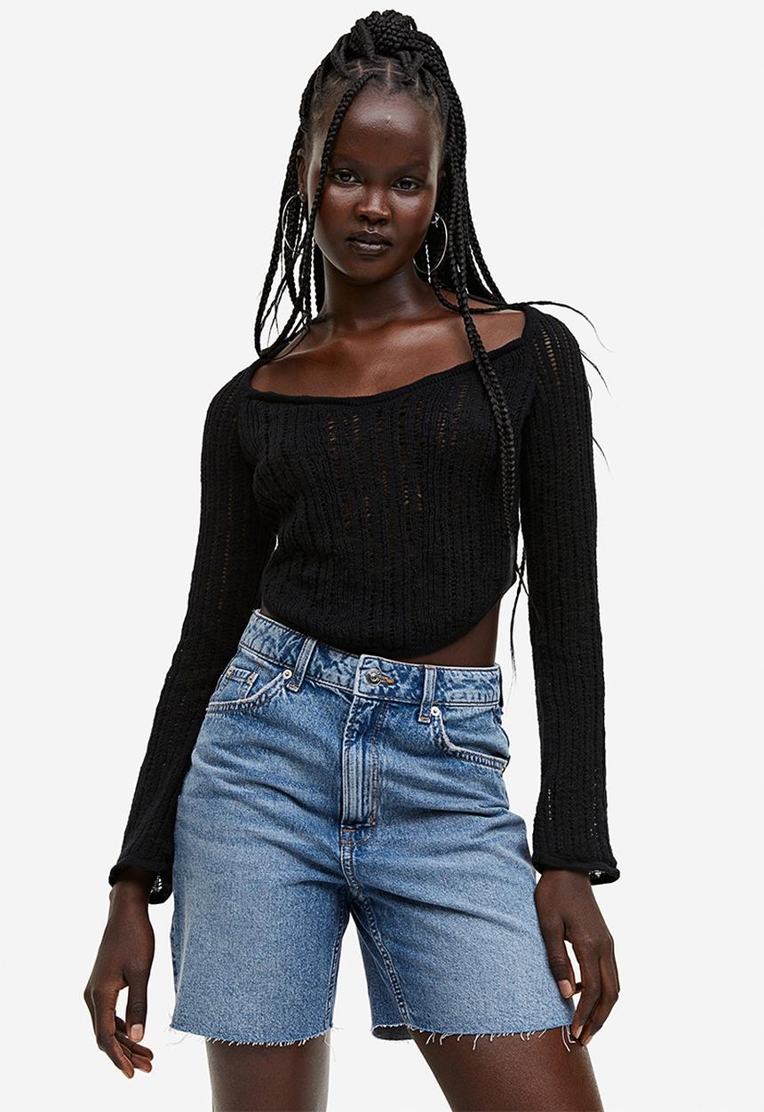 H&M - High waist bermuda shorts - light denim blue