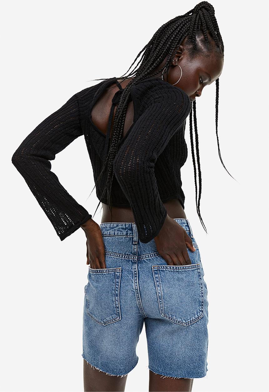 H&M - High waist bermuda shorts - light denim blue