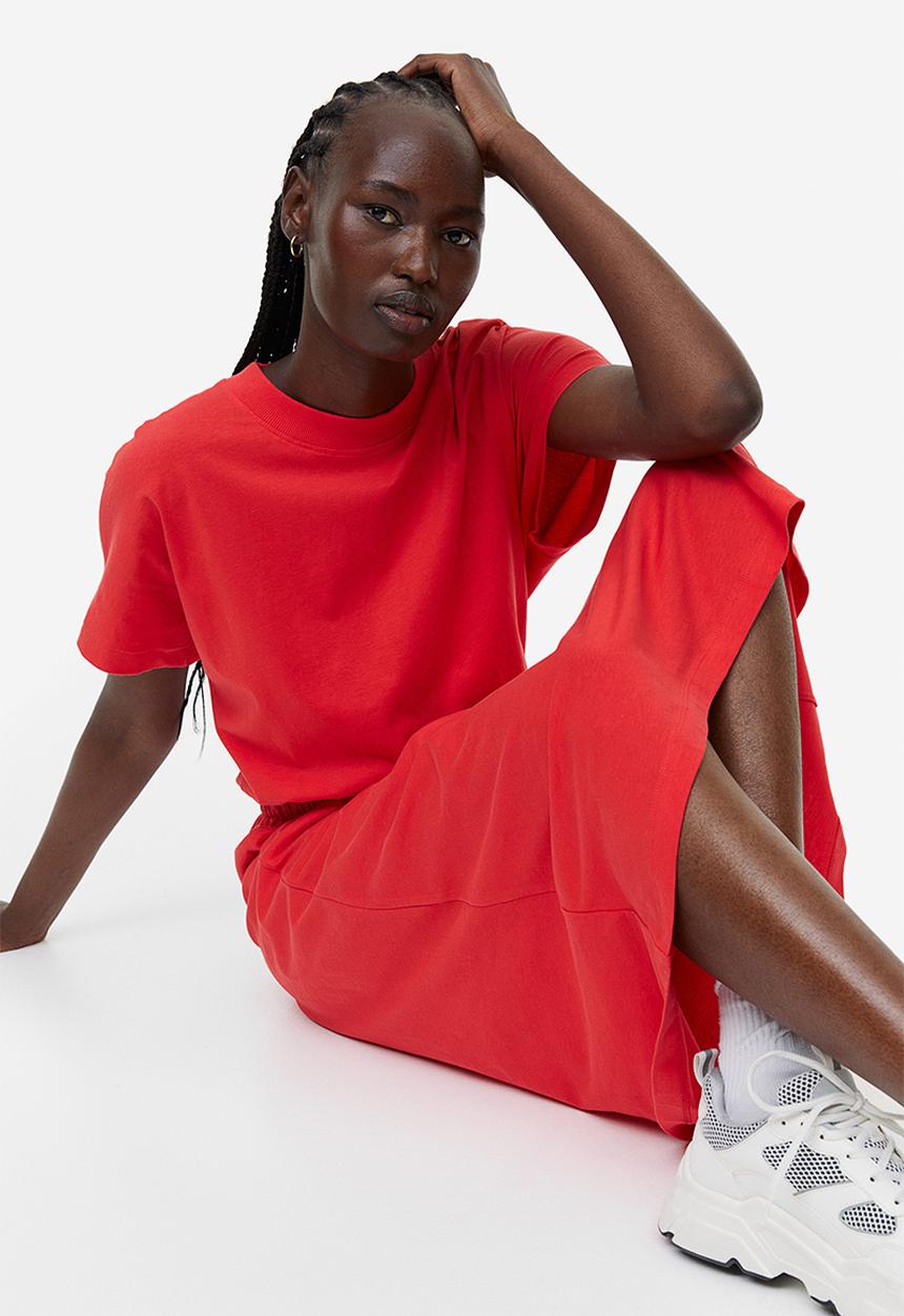 H&M - Smocked-waist jersey dress - red