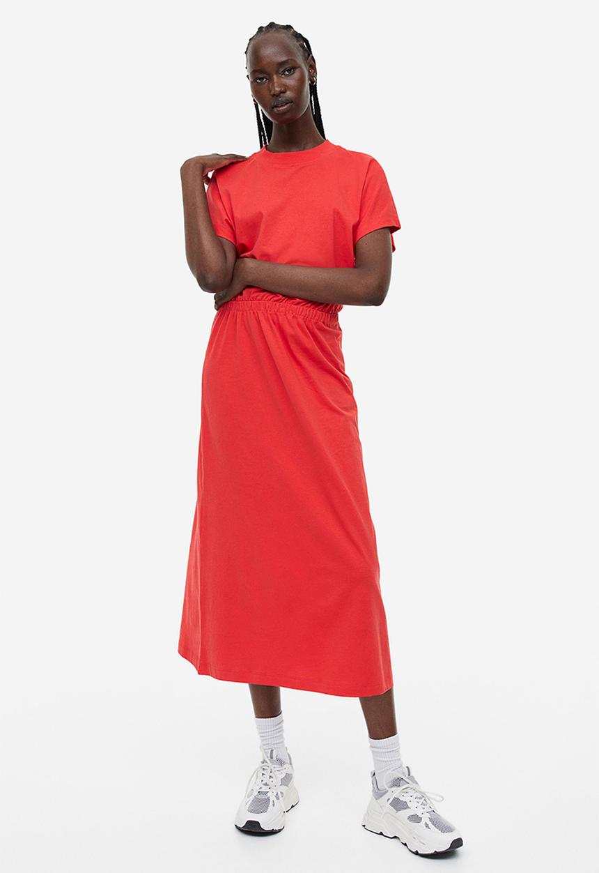 H&M - Smocked-waist jersey dress - red