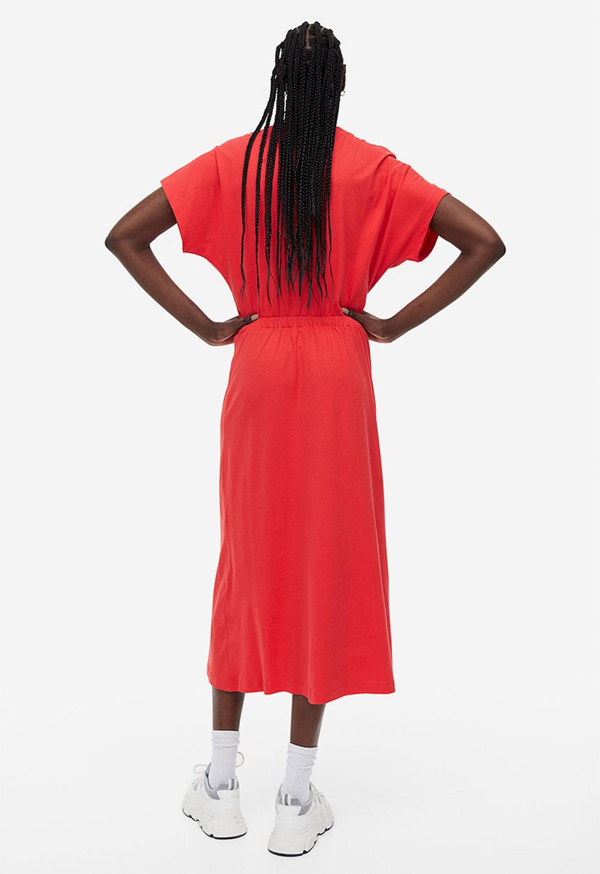 H&M - Smocked-waist jersey dress - red