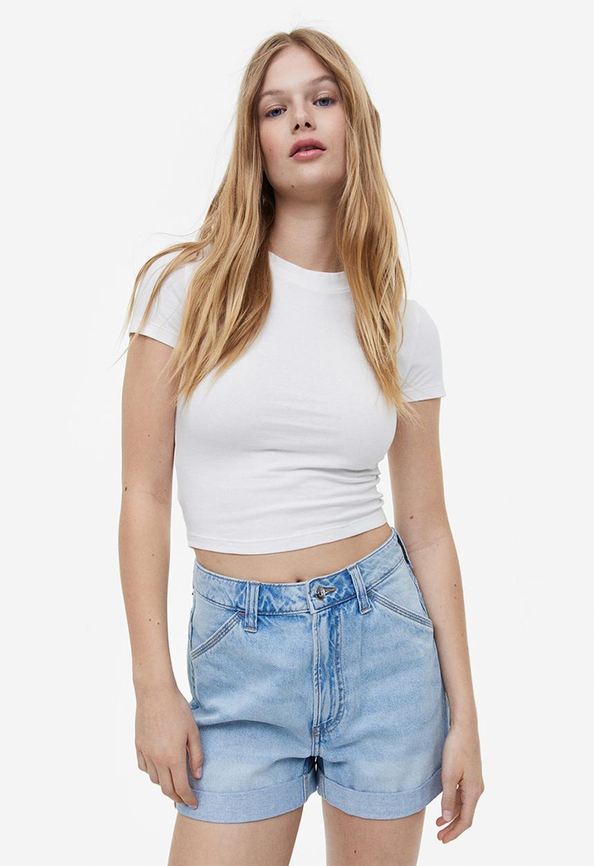 H&M - High-waisted cargo shorts - light denim blue