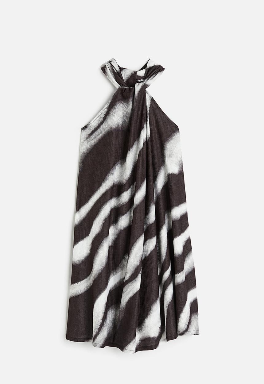 H&M - A-line halterneck dress - black zebra print 