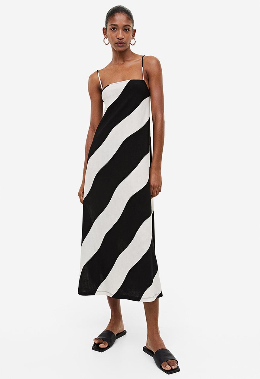 H&M - Textured strappy dress - black striped 