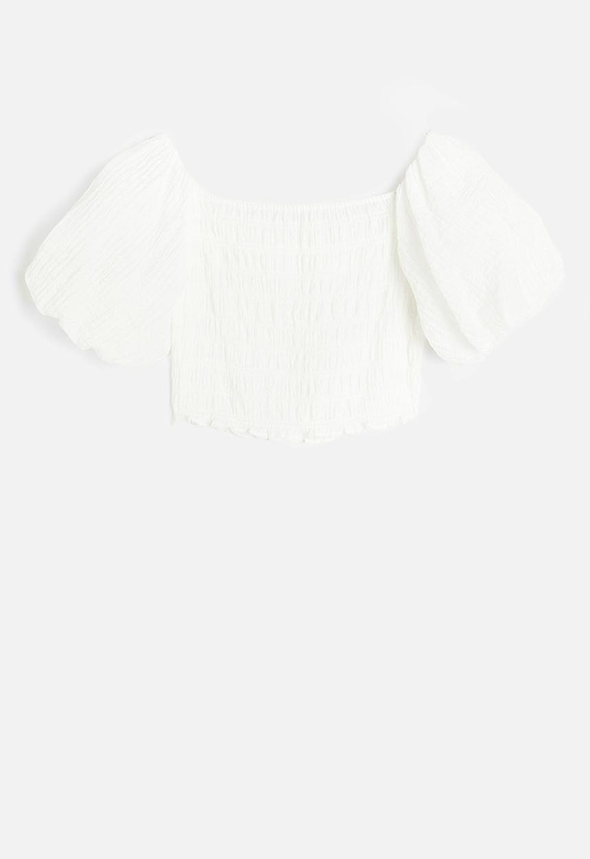 H&M - Smocked off-the-shoulder top - white