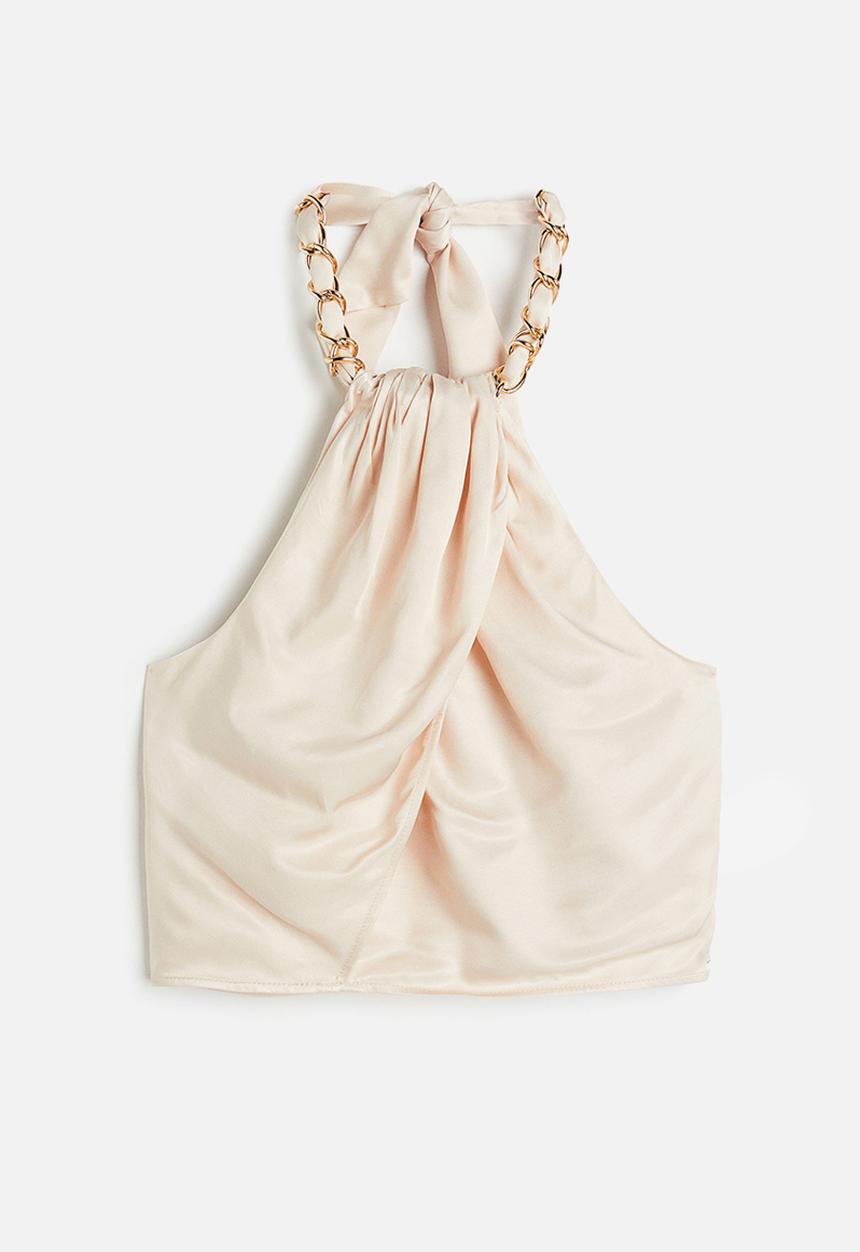 H&M - Chain-detail halterneck top - light beige