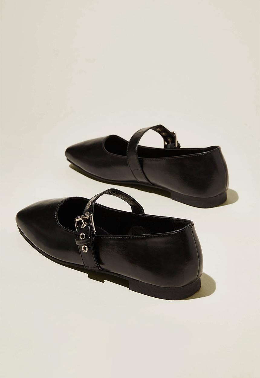 Cotton On - Gia square mary jane ballet - black vegan leather