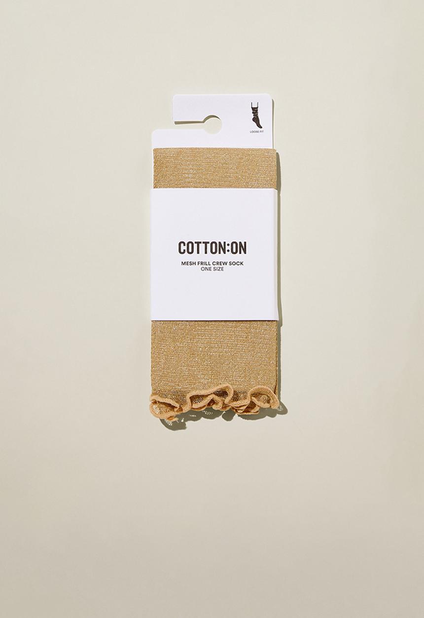 Rubi - Mesh Frill Crew Sock - Gold Lurex