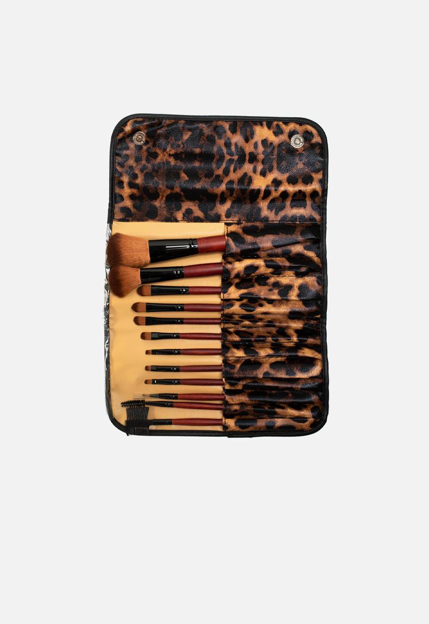 Glam Beauty - 12 Piece Leopard Makeup Brush Set + Pouch