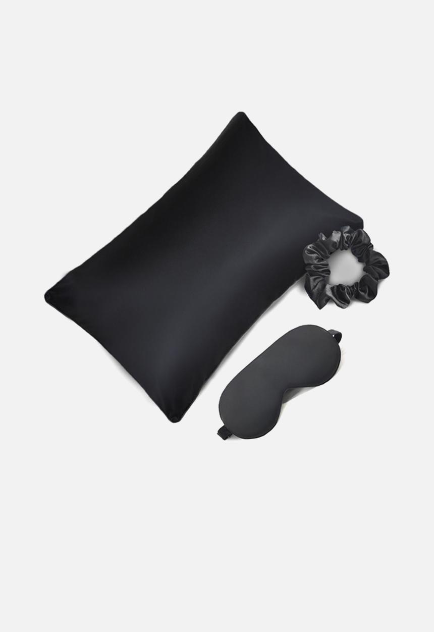 Glam Beauty - 3 Piece Satin Beauty Sleep Set - Black