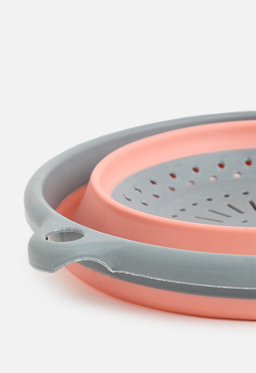 Excellent Houseware - Foldable strainer - coral & grey 