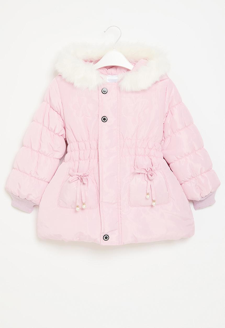 Pop Candy - Faux fur hood puffer jacket - pink