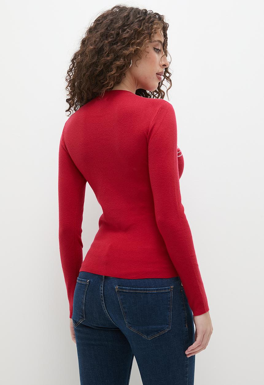 SISSY BOY - Basic Diamante Branded Turtle Neck - Red
