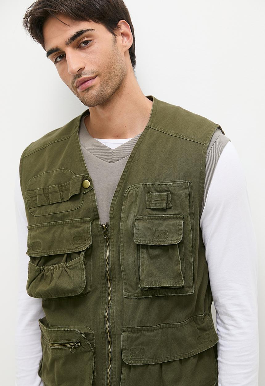 Superbalist - Brent Fashion sleeveless cargo jacket - khaki