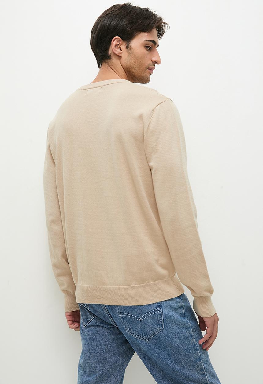 Superbalist - Knit cotton v-neck pullover - stone