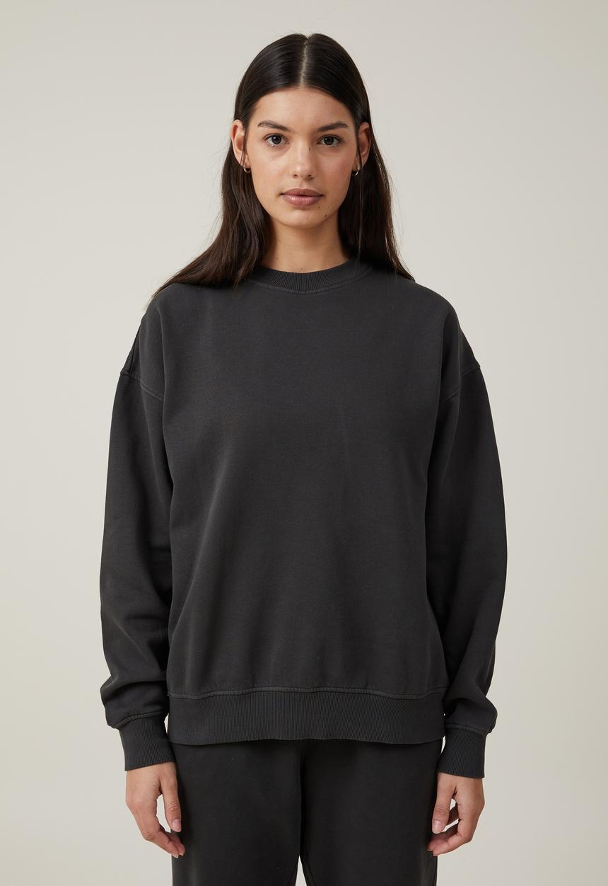 Cotton On - Classic Washed Crew Sweatshirt - Washed Black