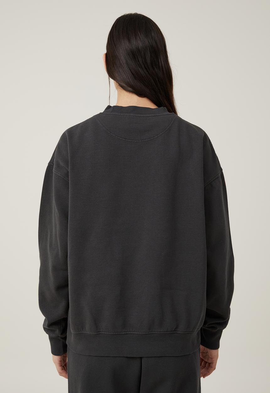 Cotton On - Classic Washed Crew Sweatshirt - Washed Black