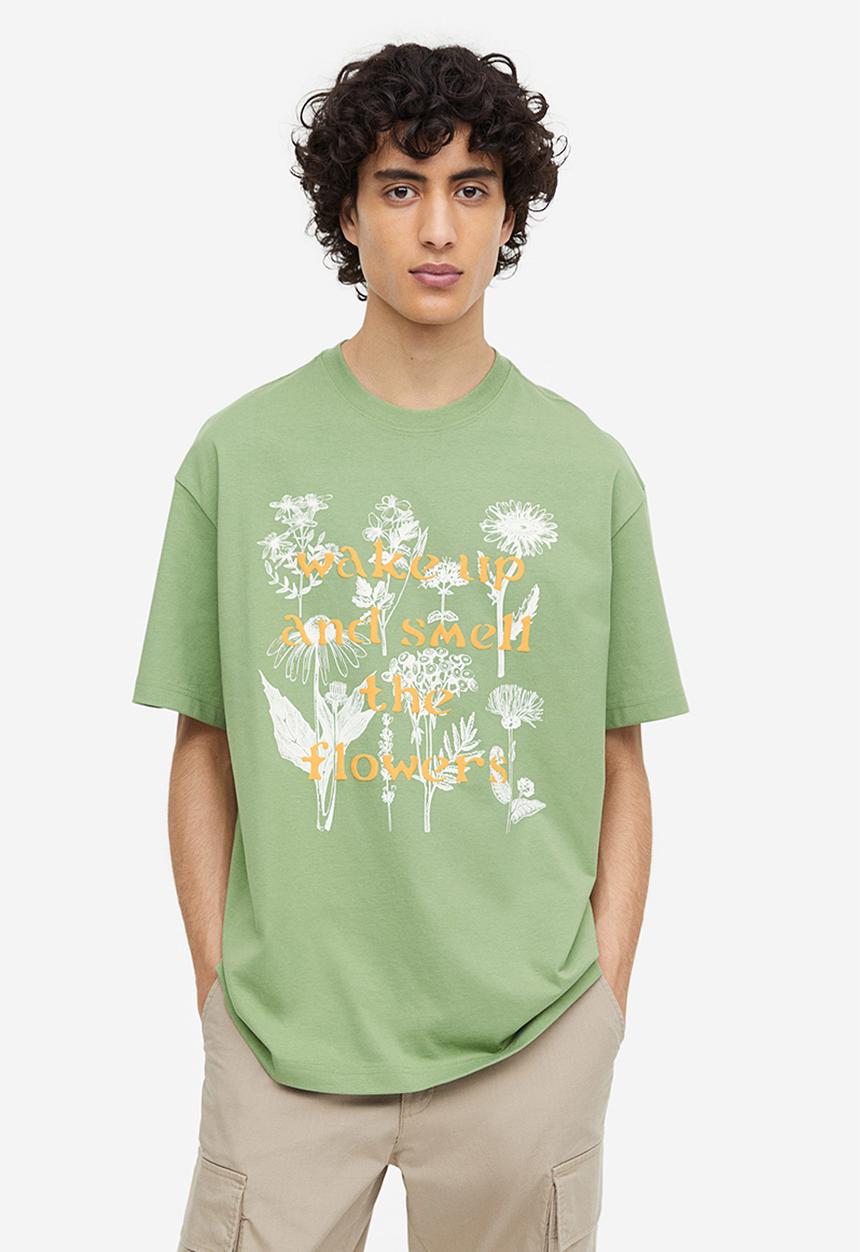 H&M - Loose fit printed T-shirt - Green