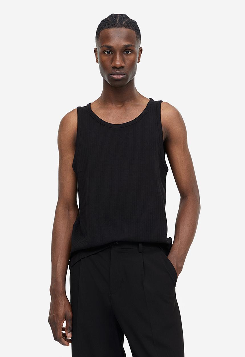 H&M - Slim fit ribbed vest top - black