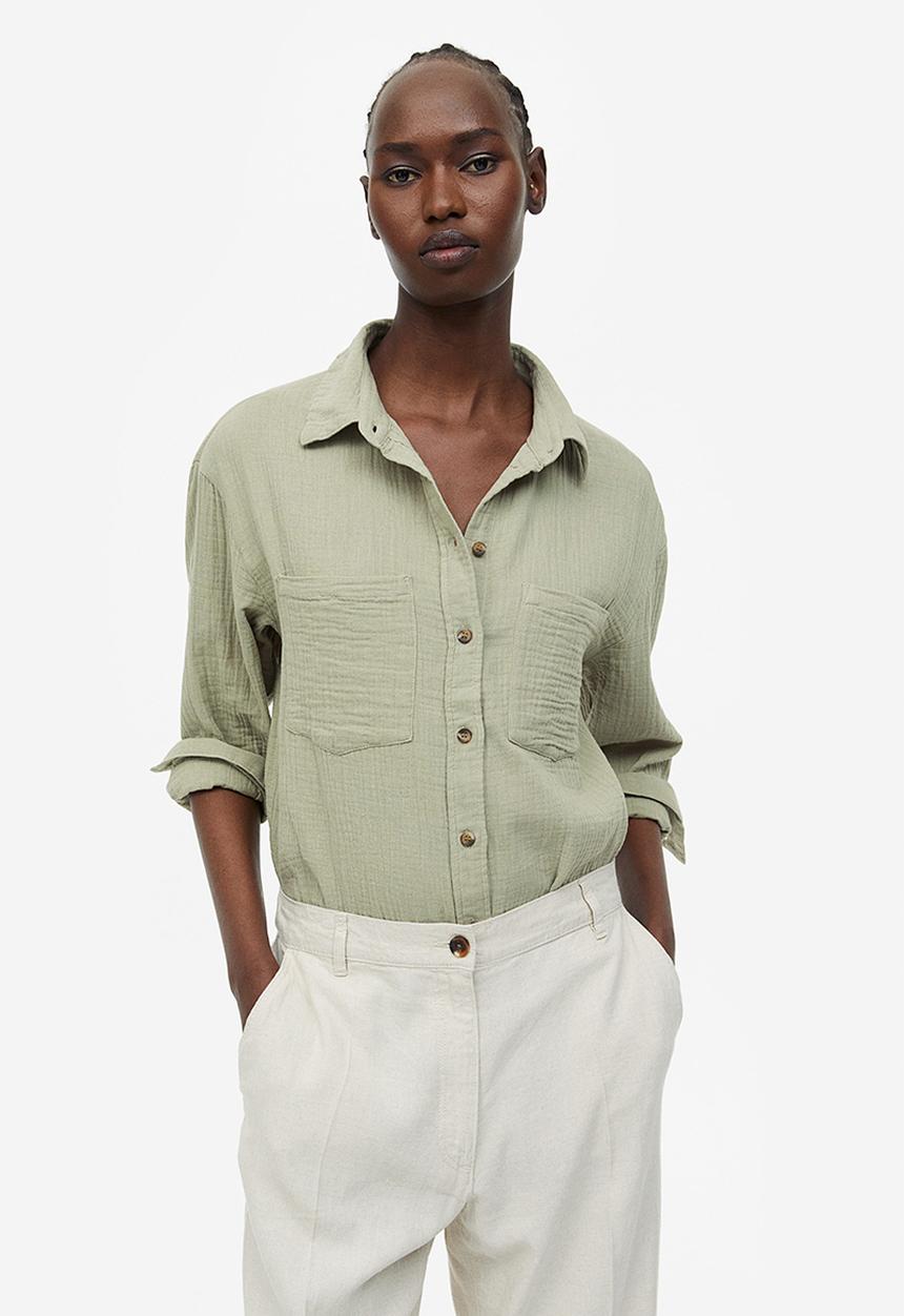 H&M - Cotton shirt - light khaki green 