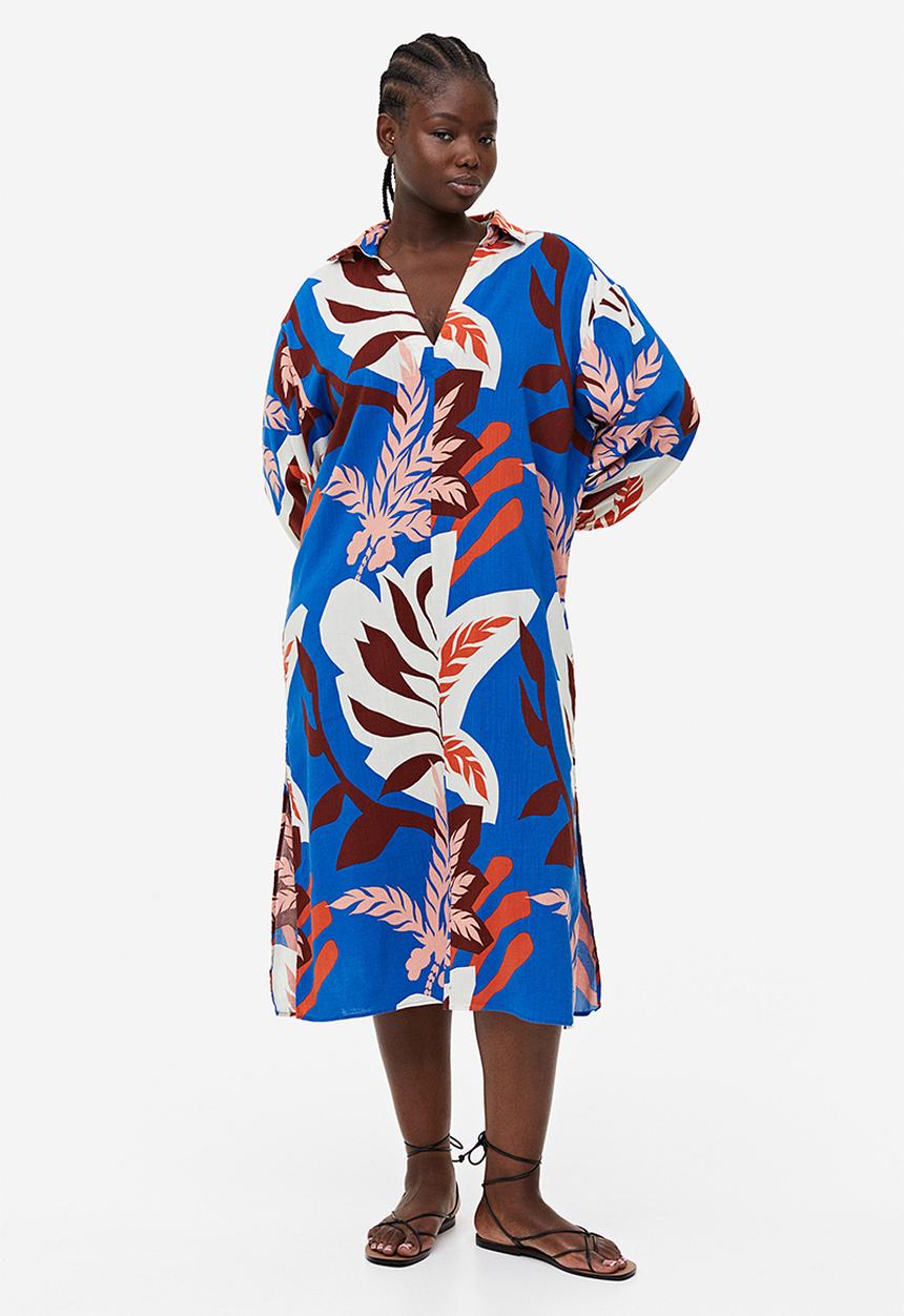 H&M - Collared dress - blue palm trees 