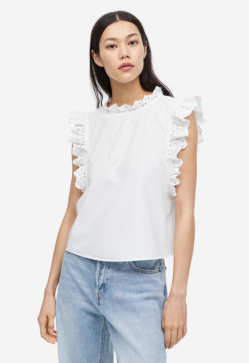 H&M - Broderie anglaise-detail blouse - white