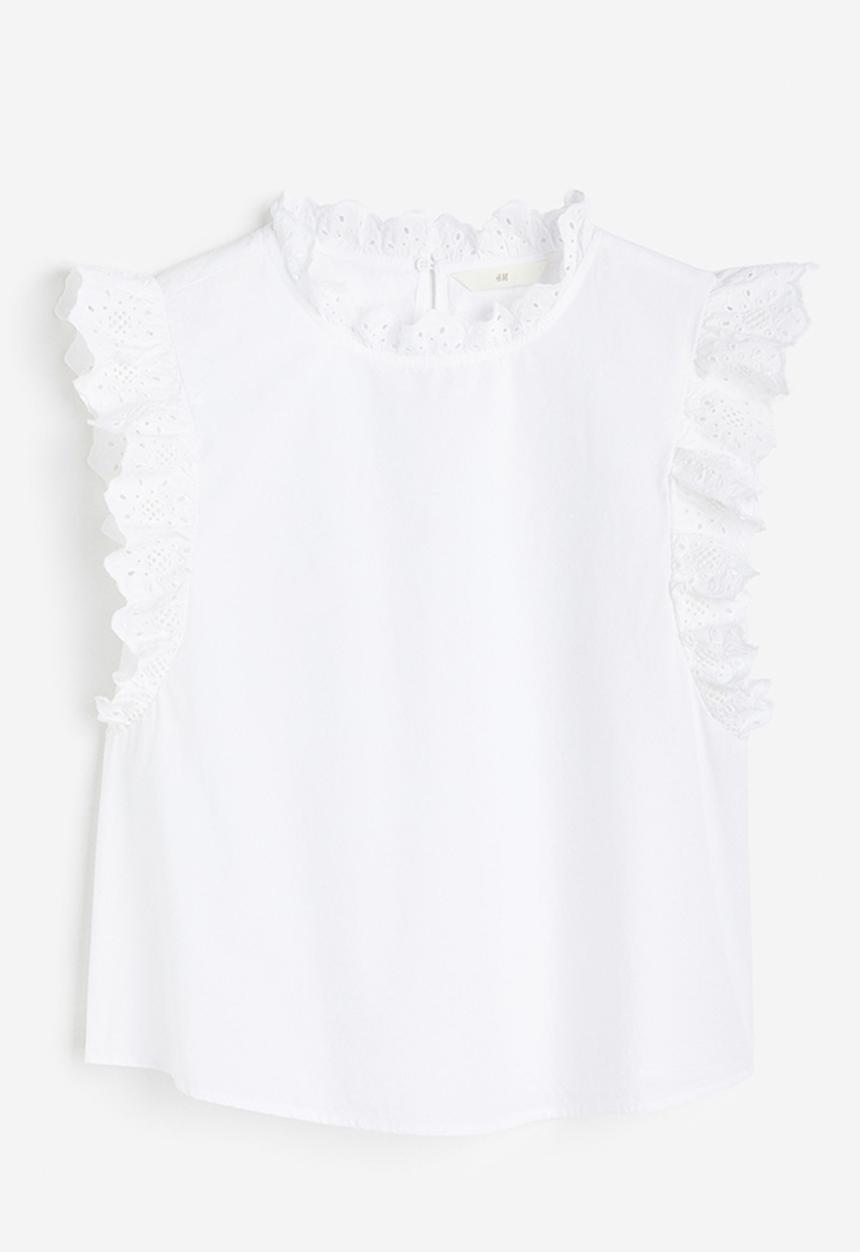 H&M - Broderie anglaise-detail blouse - white