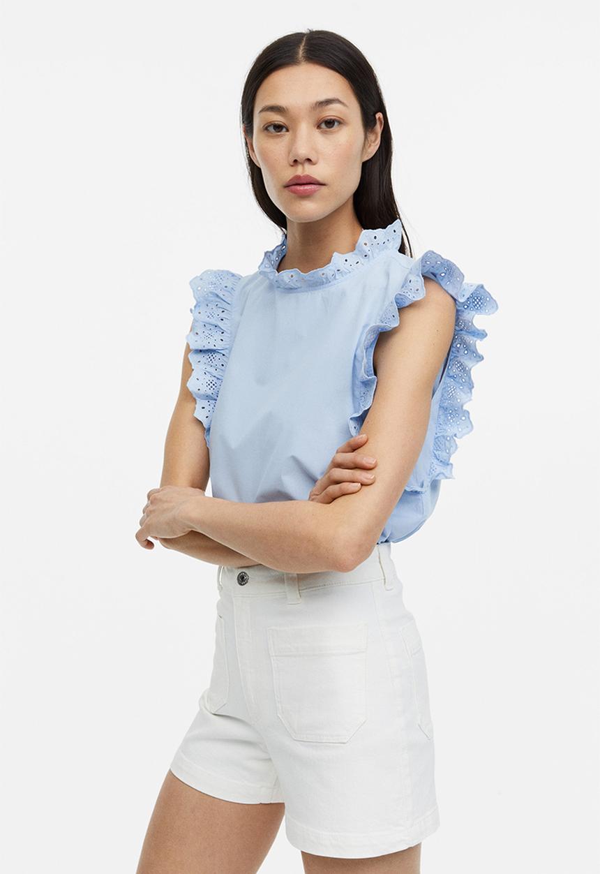 H&M - Broderie anglaise-detail blouse - light blue