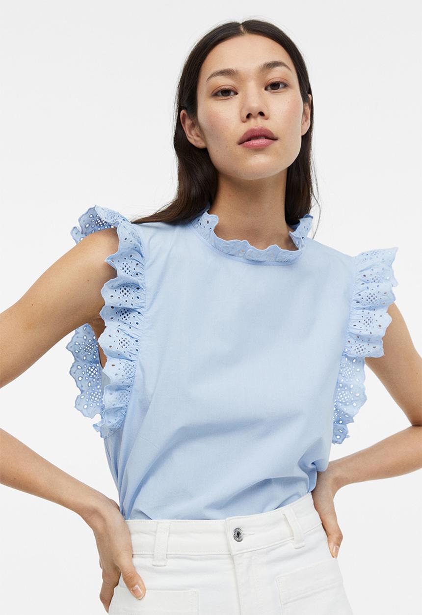 H&M - Broderie anglaise-detail blouse - light blue