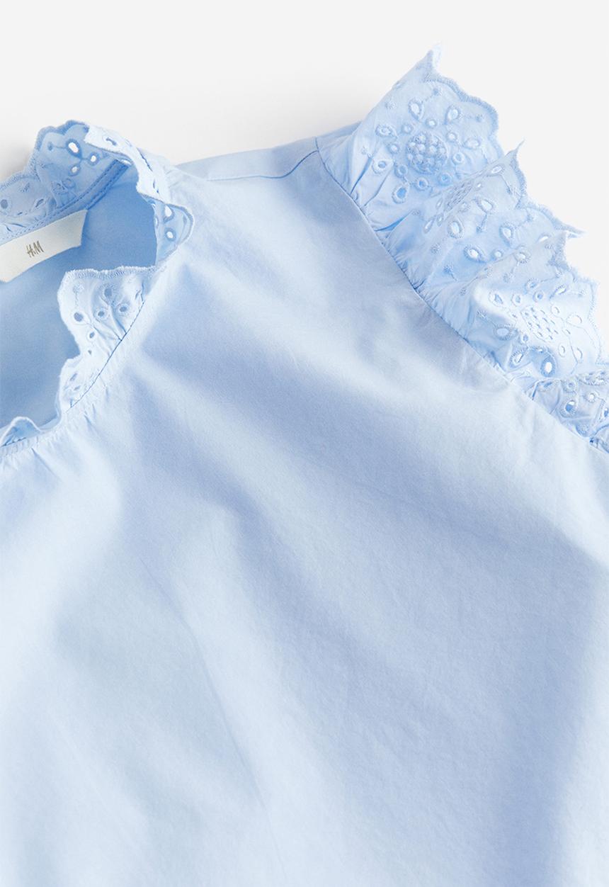 H&M - Broderie anglaise-detail blouse - light blue