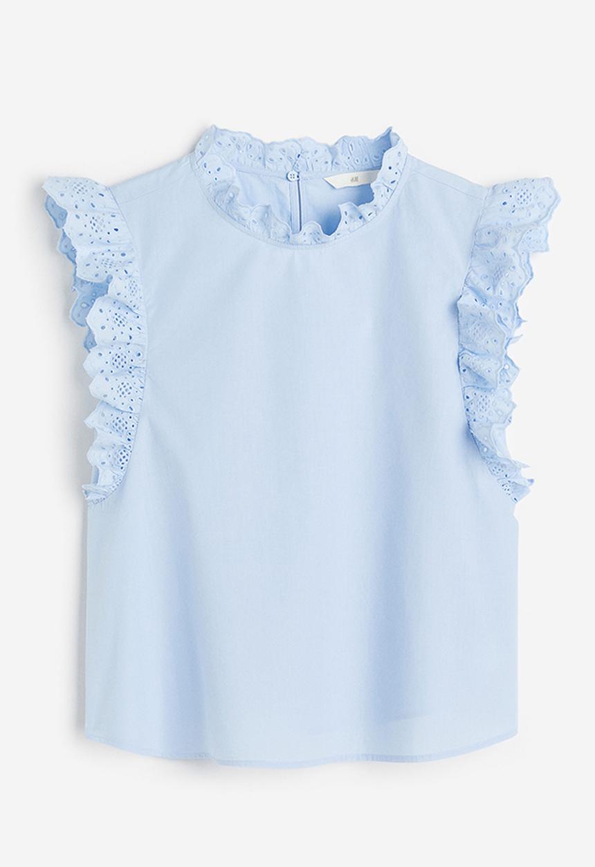 H&M - Broderie anglaise-detail blouse - light blue