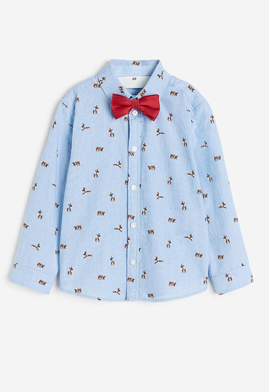 H&M - Shirt and tie - Light blue Reindeer 