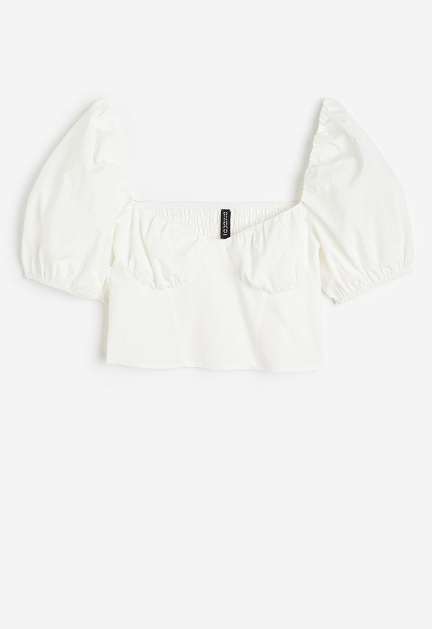 H&M - Puff-sleeved cropped blouse - white
