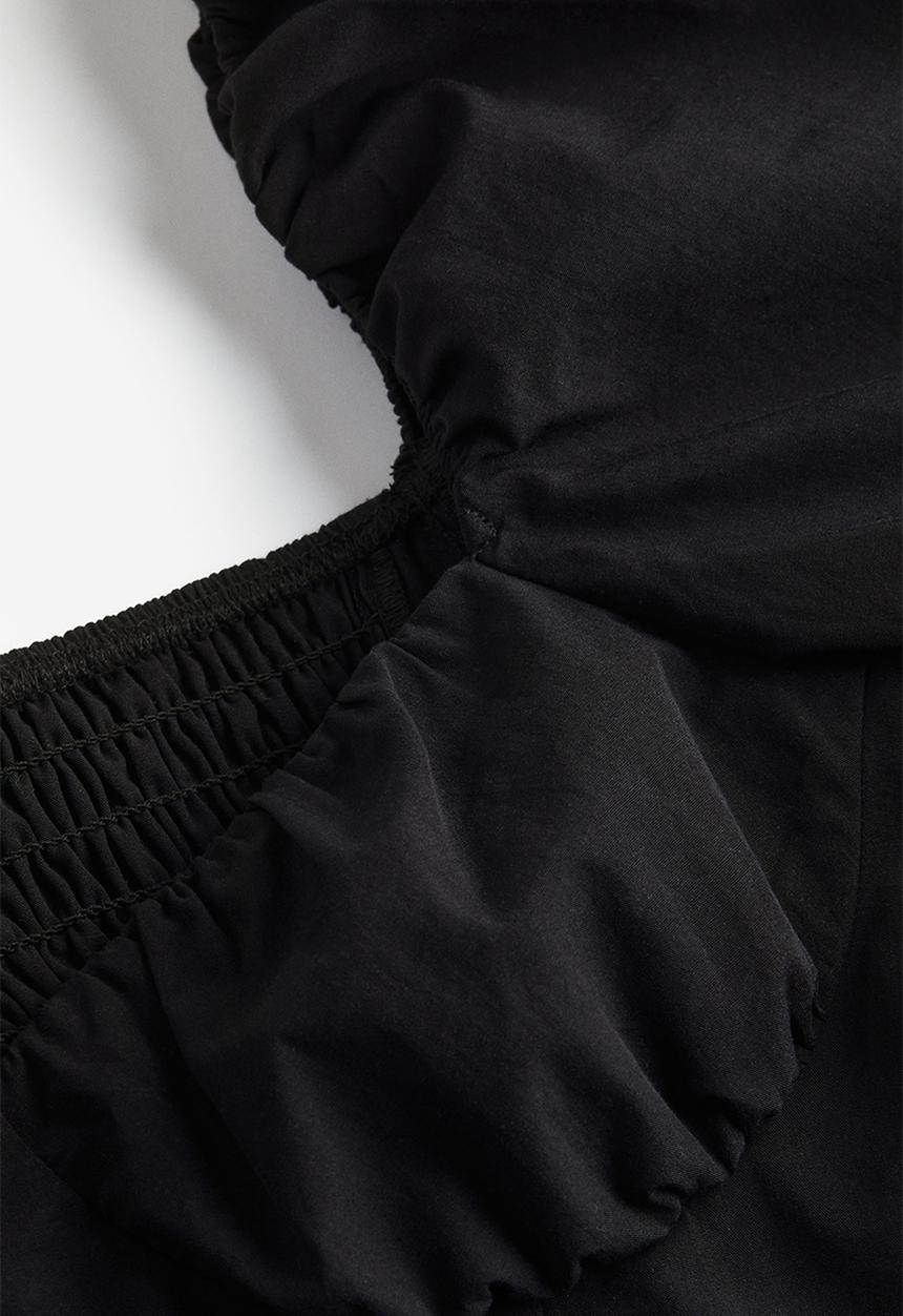 H&M - Puff-sleeved cropped blouse - black