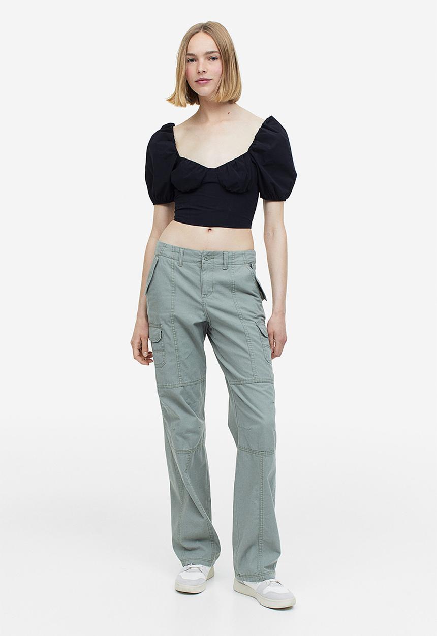 H&M - Puff-sleeved cropped blouse - black