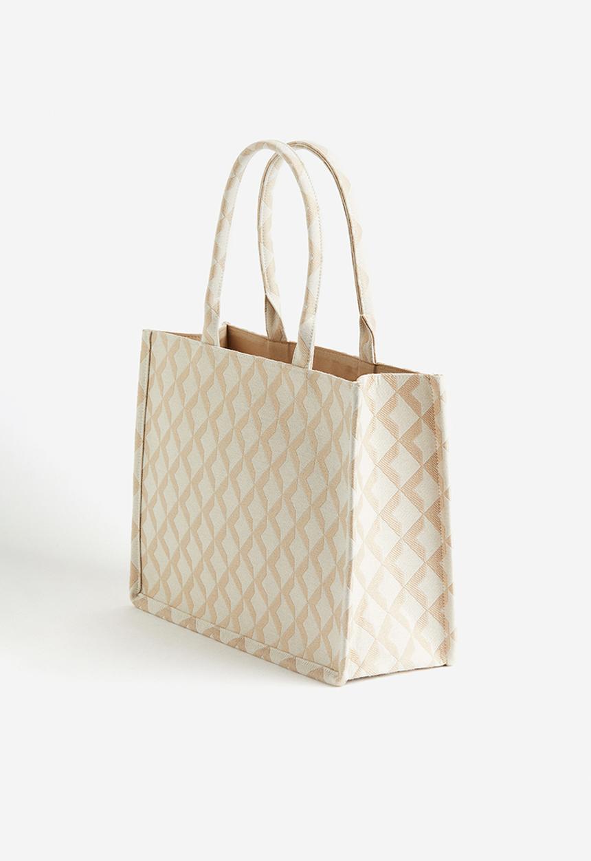 H&M - Jacquard-weave shopper - light beige/patterned