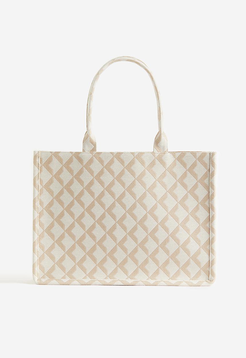 H&M - Jacquard-weave shopper - light beige/patterned