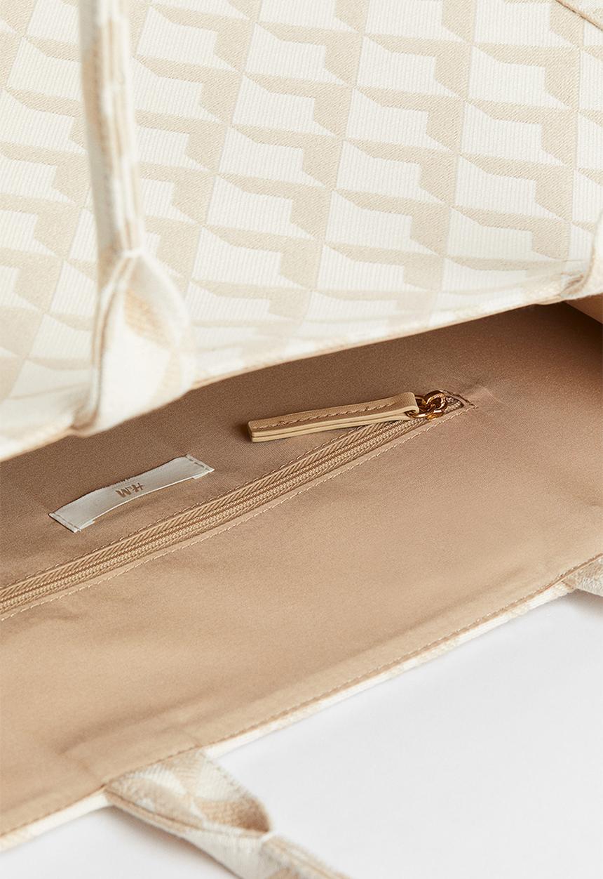 H&M - Jacquard-weave shopper - light beige/patterned